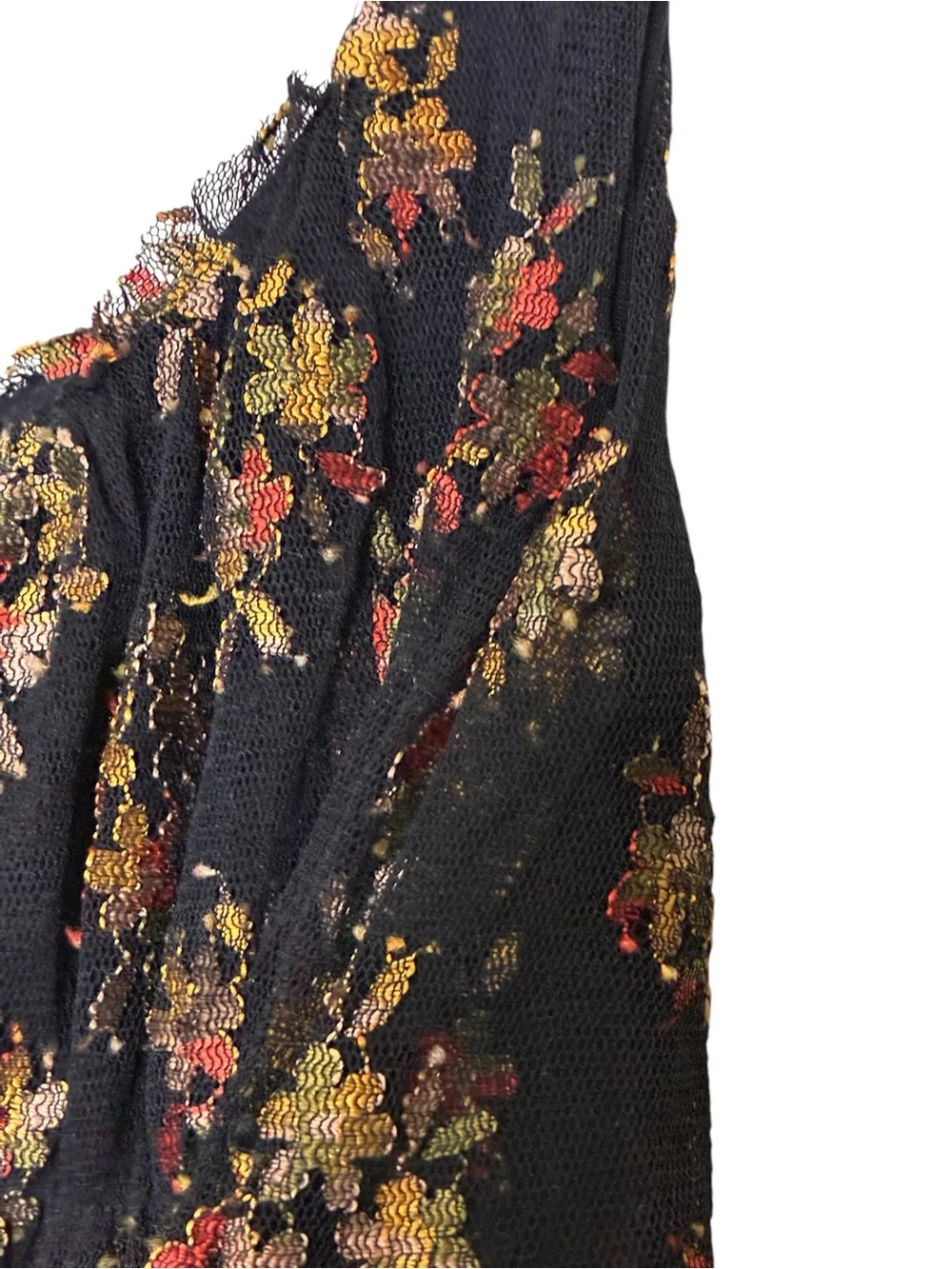 Free People | Black floral scoop neck romantic lace tie waist mini dress small